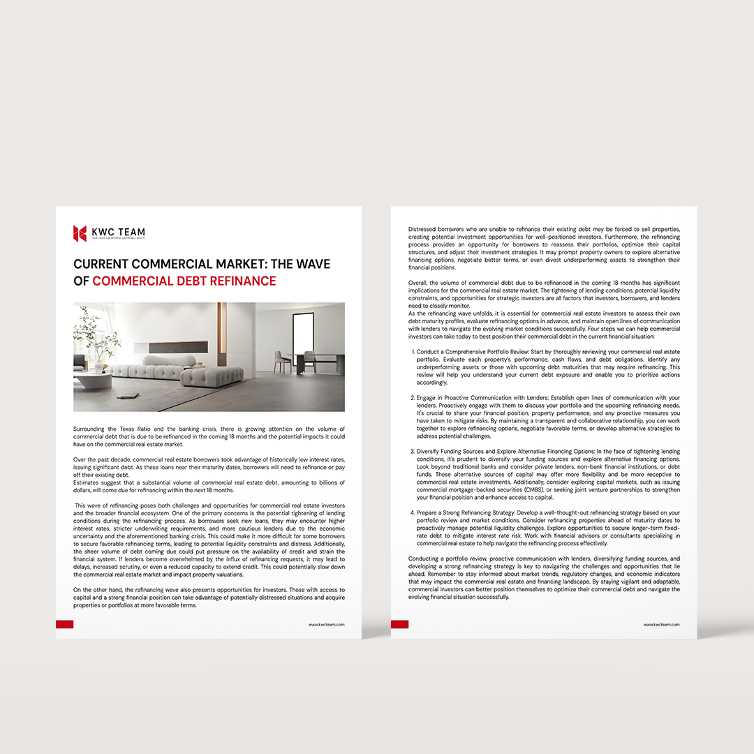 Two-page document: design elements in a commercial space with text and a photo of a modern interior.