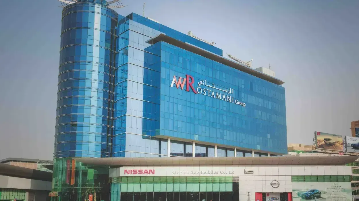 Blue glass building with 