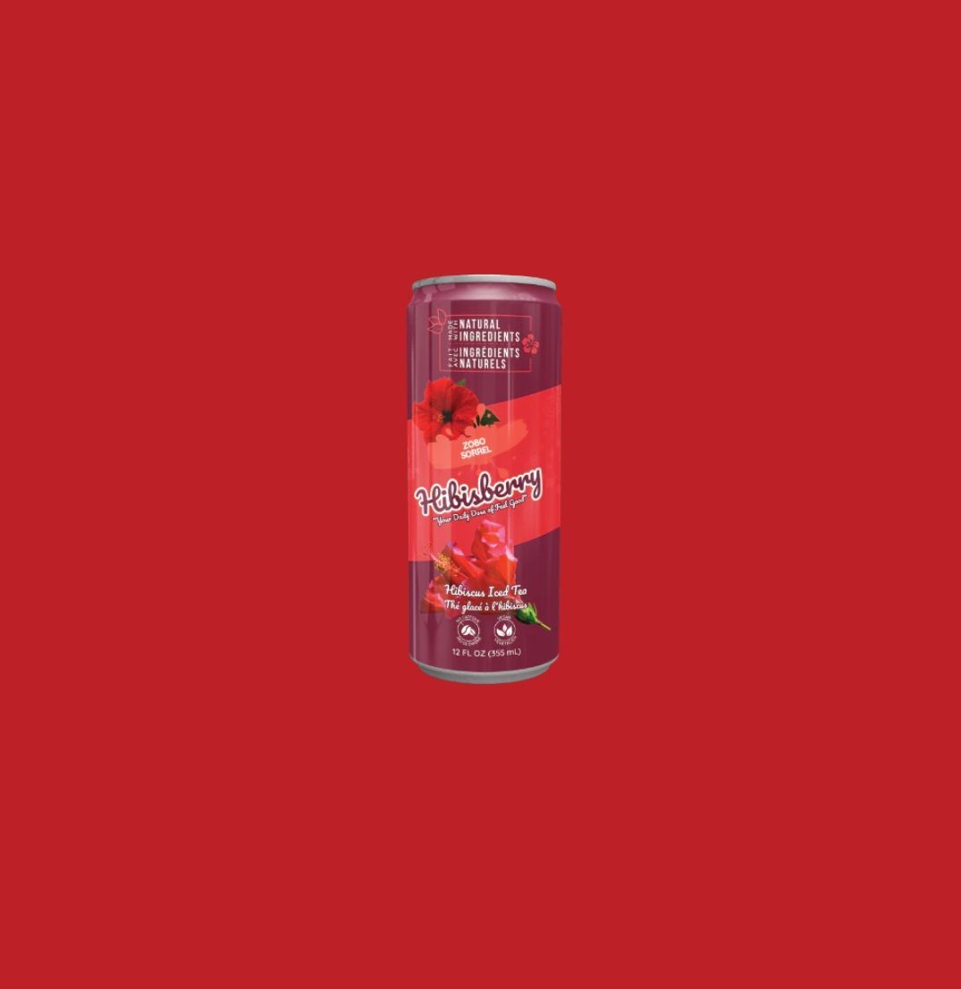 A can of strawberry juice on a red background.
