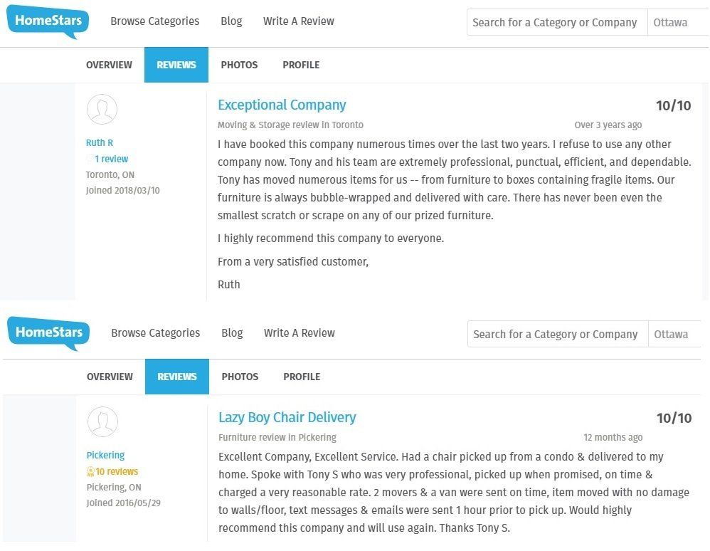A screenshot of a website showing a lazy boy chair delivery