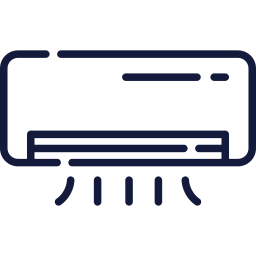 Wall-mounted air conditioner icon in dark blue outline on a light background