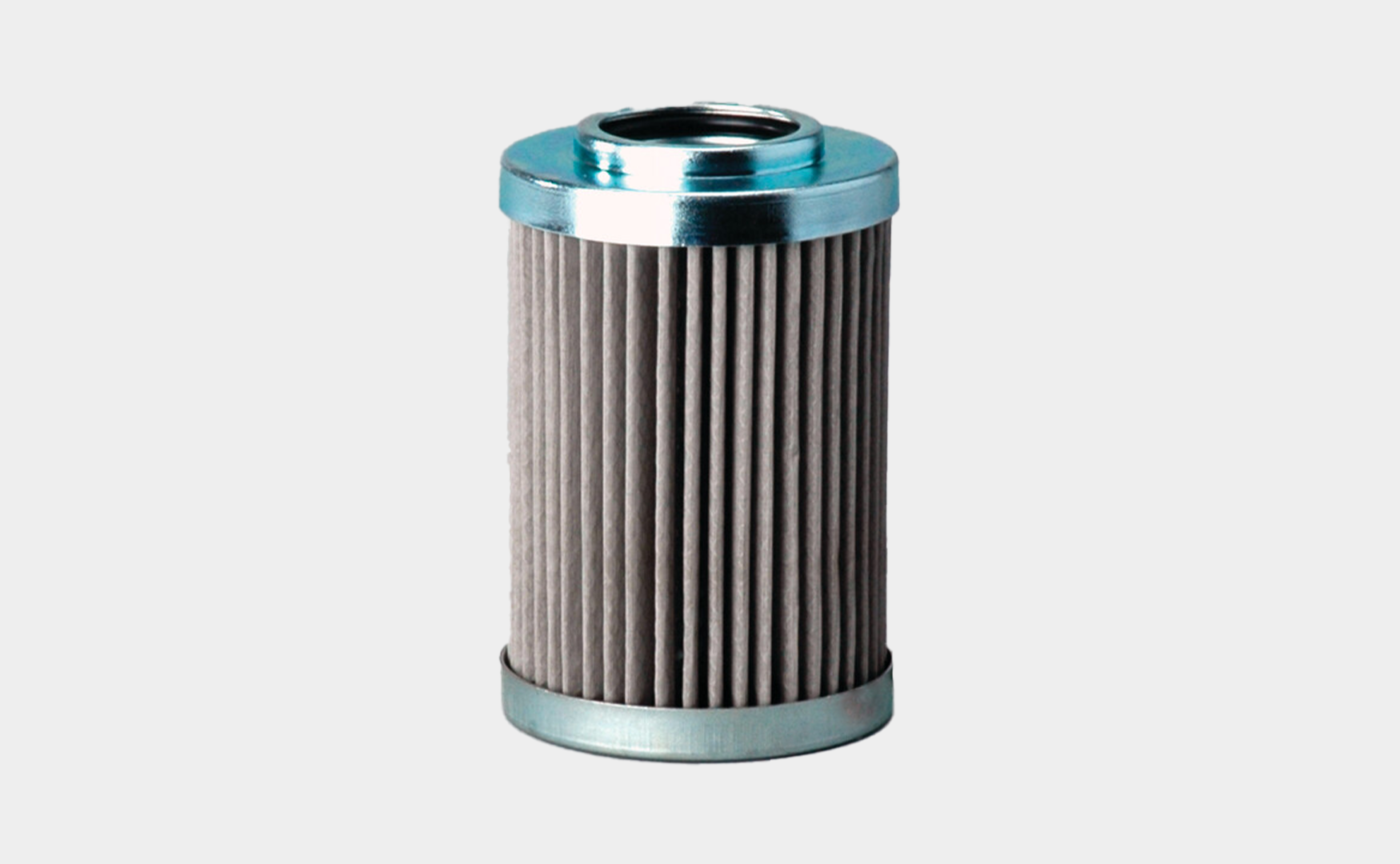 Fleetguard canister filter on a white background, showcasing its sleek metal design for efficient filtration.