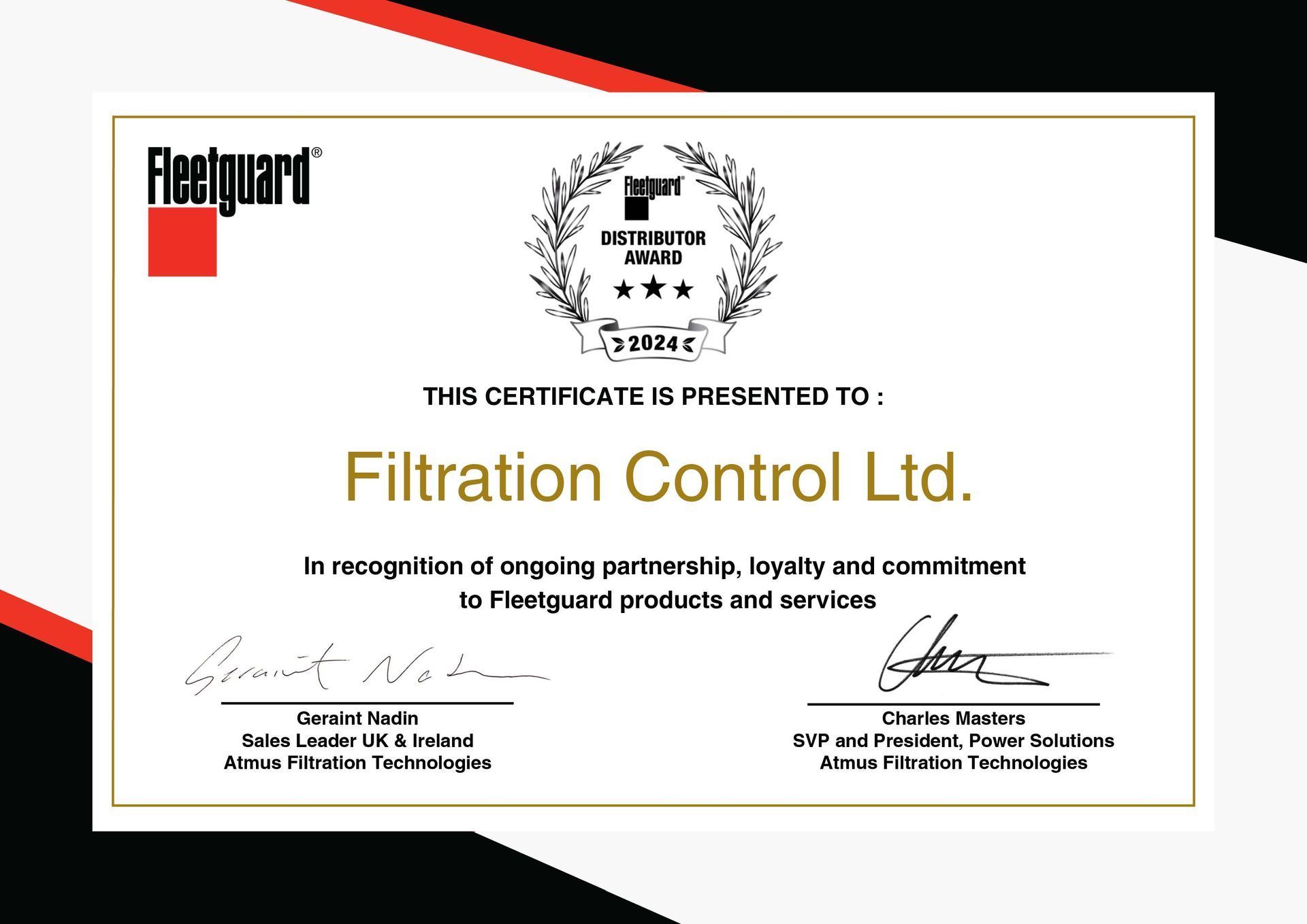Fleetguard Distributor of the year for 2024