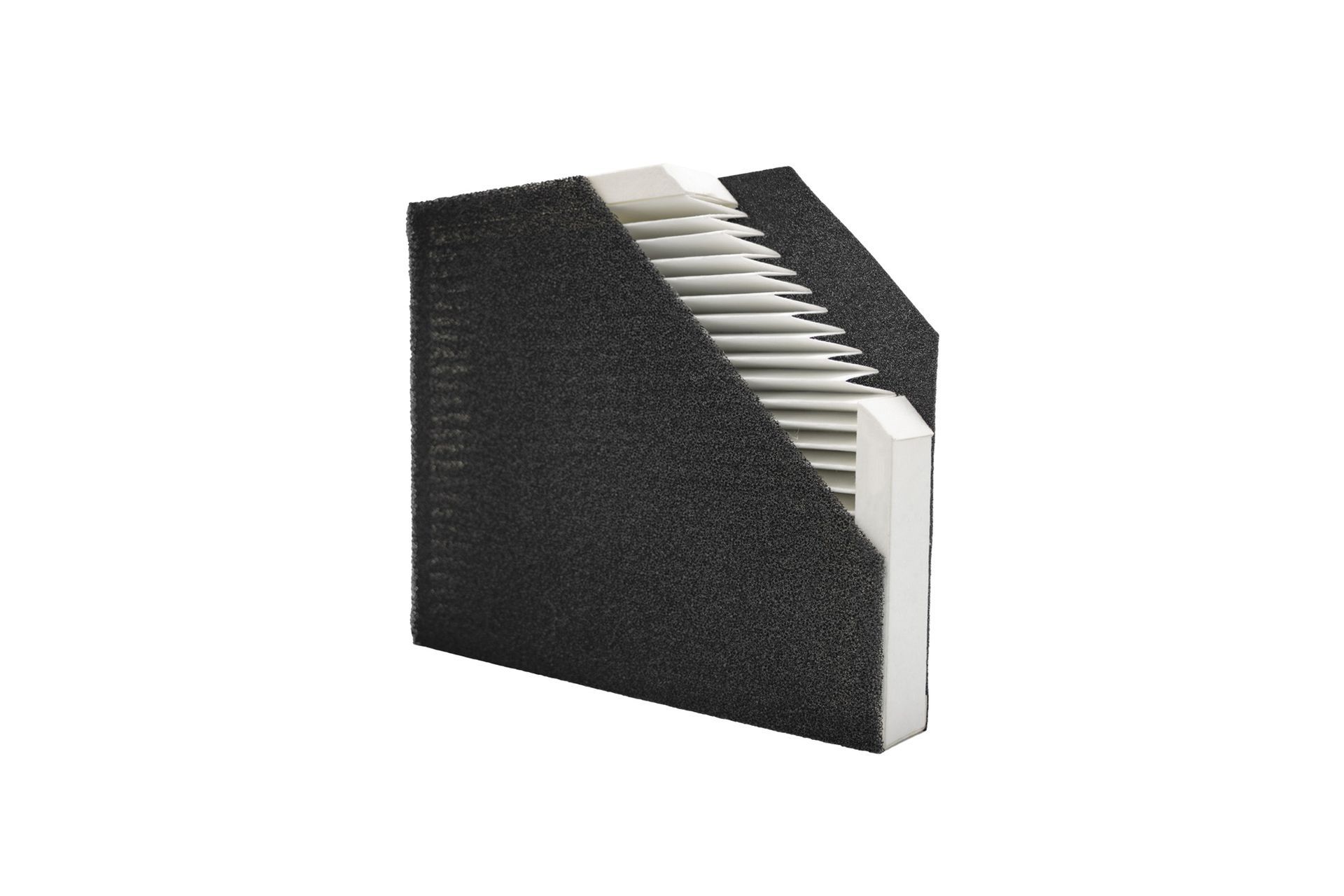 Bespoke PEPA-F cut corner filter highlighting its features (pleats).