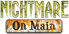 Nightmare on Main logo: Green circle with cracked, dark background. Gold text. Rusty sign: