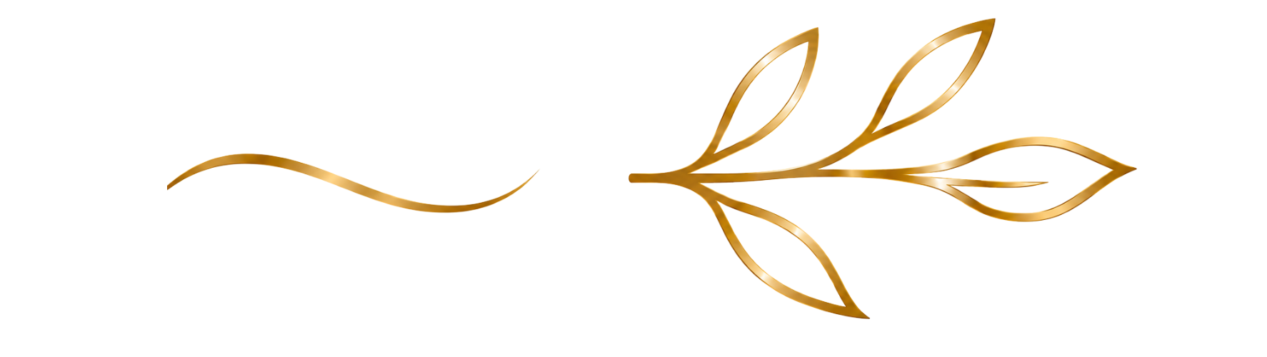 Gold decorative branch with leaves and a wavy line on a white background