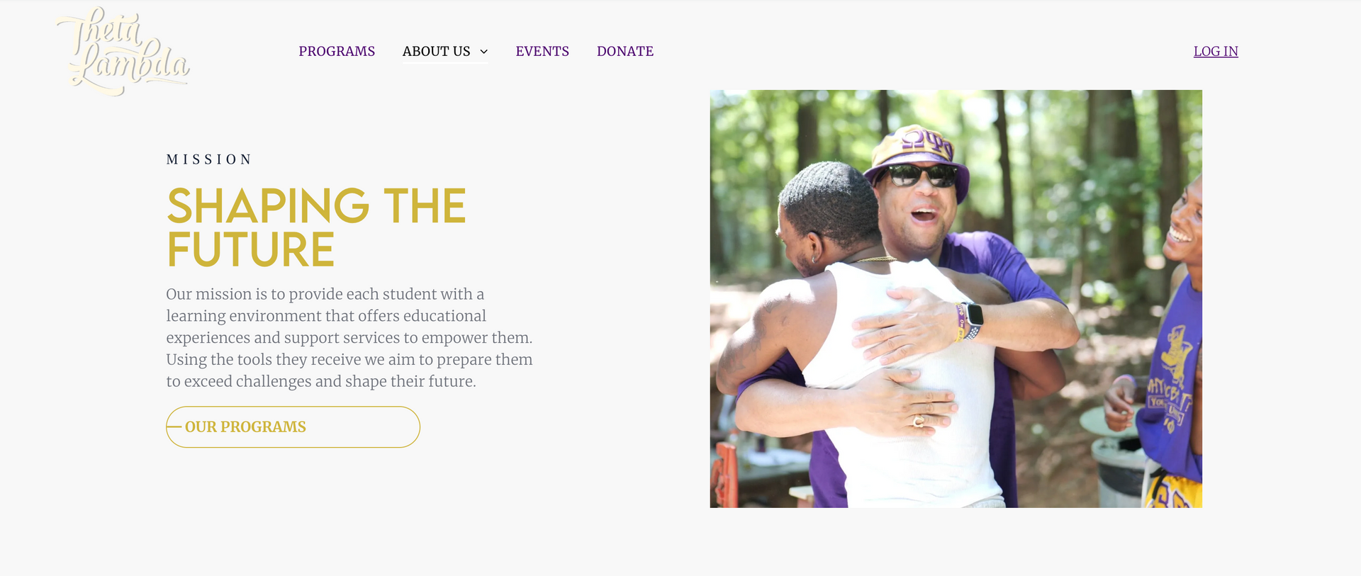 People hugging outdoors with text 