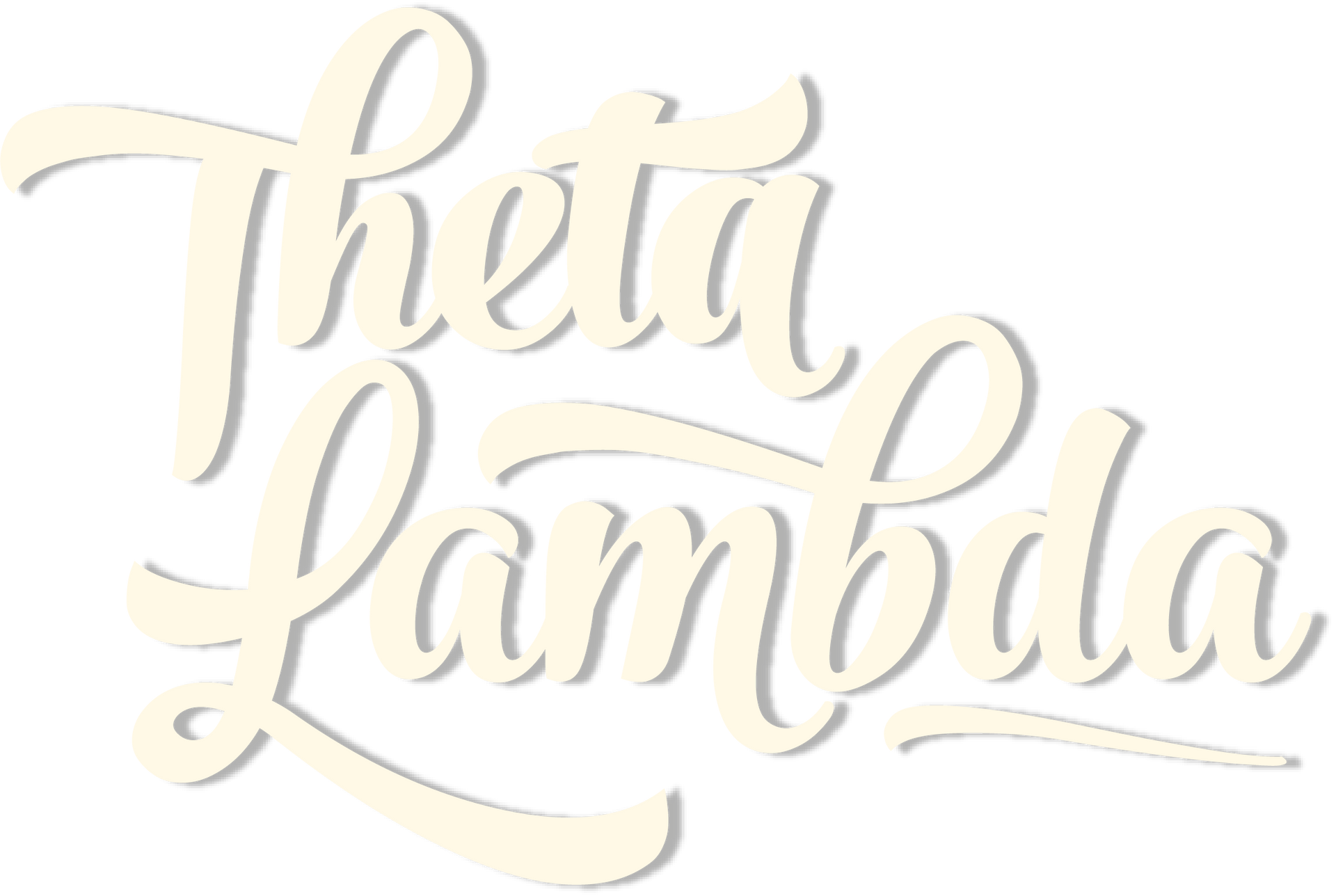 Theta Lambda, cream-colored script logo.
