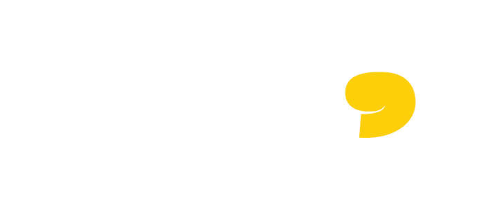 Yellow, stylized comma symbol on a white background.