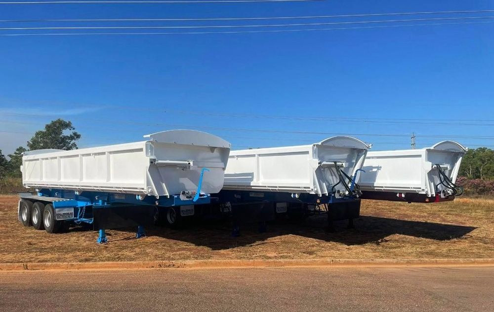 Three White Side Tippers Parked Roadside In Darwin