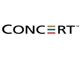 "CONCERT" text logo, with three horizontal bars in gold, blue, and red replacing the letter "E".