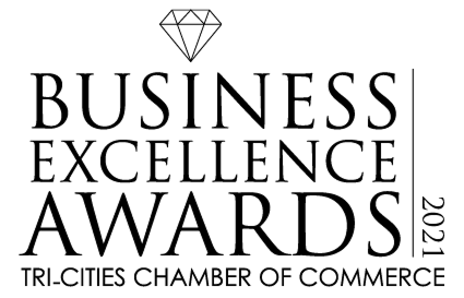 Logo for the 2021 Tri-Cities Chamber of Commerce Business Excellence Awards featuring a diamond icon above the text.