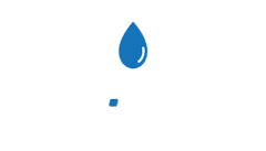 A blue water droplet icon centered above a small, thick blue horizontal dash.