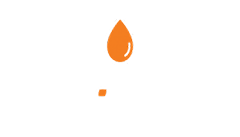 An orange droplet icon centered above a small orange square on a white background.