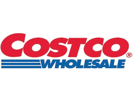 Costco Wholesale logo: Red "Costco" text above blue horizontal lines and "WHOLESALE" text.