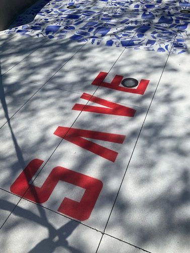 Detail image: Save the Salmon Public Art mural at the CA Natural Resources Plaza in Sacramento CA by Ilena Finocchi