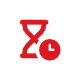 Red hourglass icon with a small clock overlay, suggesting time running out or a time limit.