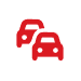 Red icon of two cars, one behind the other, suggesting traffic or vehicle alert