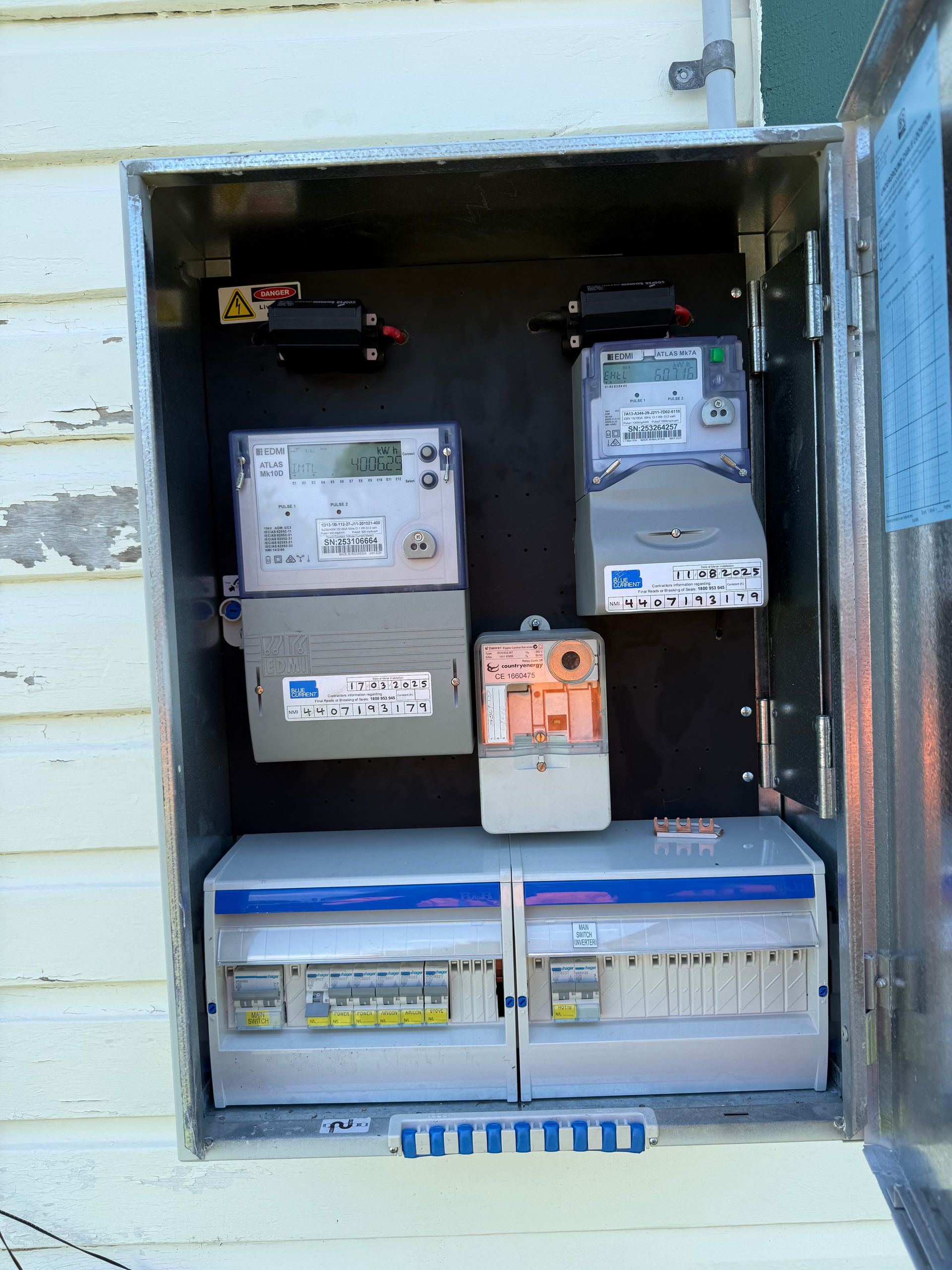 Outdoor Electrical Cabinet With Meters and Circuit Breakers — CDT Electrical in Lennox Head, NSW