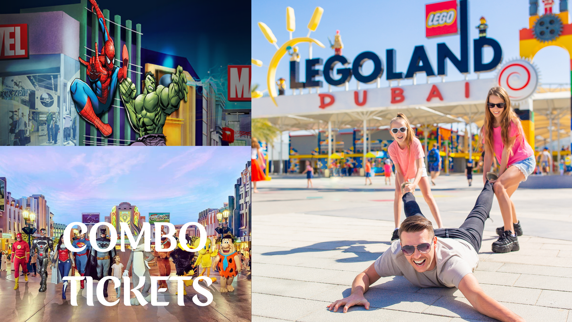 Combo Attractions - Collage featuring popular sites like Burj Khalifa, Dubai Mall, Dubai Aquarium, and Desert Safari.