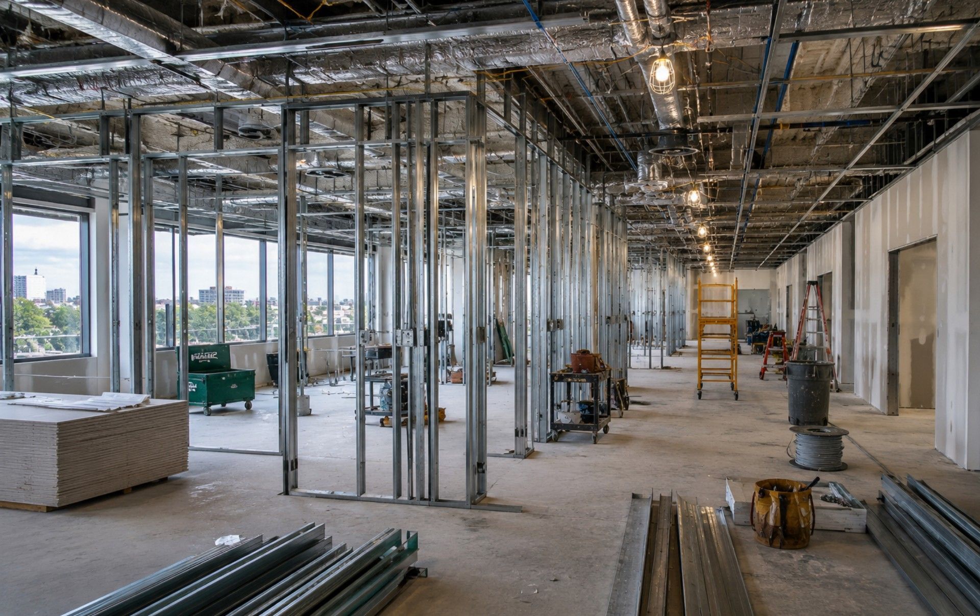 Interior office space under construction by Carver GC