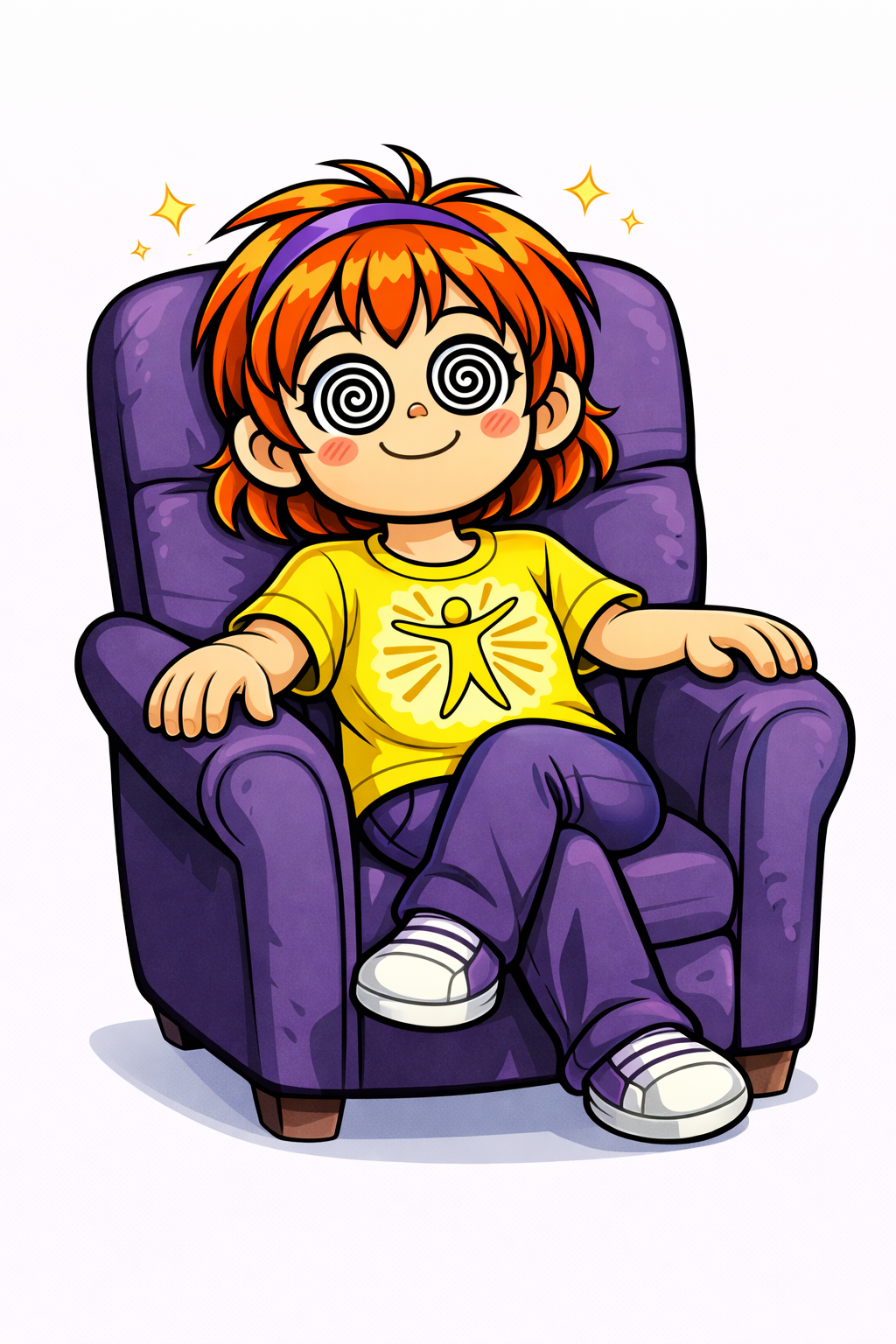 illustratie van kind in hypnose in fauteuil 