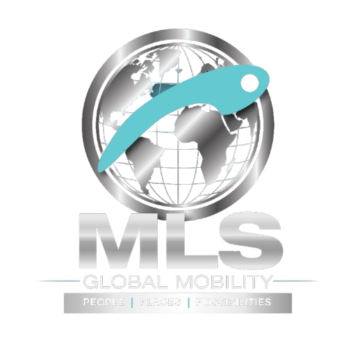 MLS Global Mobility logo with silver globe and teal swoosh arrow above text