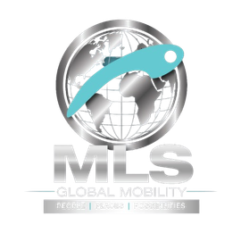 MLS Global Mobility logo with silver globe and teal swoosh arrow above text