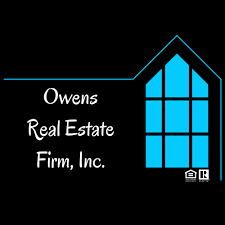 Owens Real Estate Firm, Inc. logo with a blue house window on a black background.