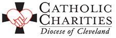 Logo of Catholic Charities Diocese of Cleveland: heart and hands within a cross, with text.