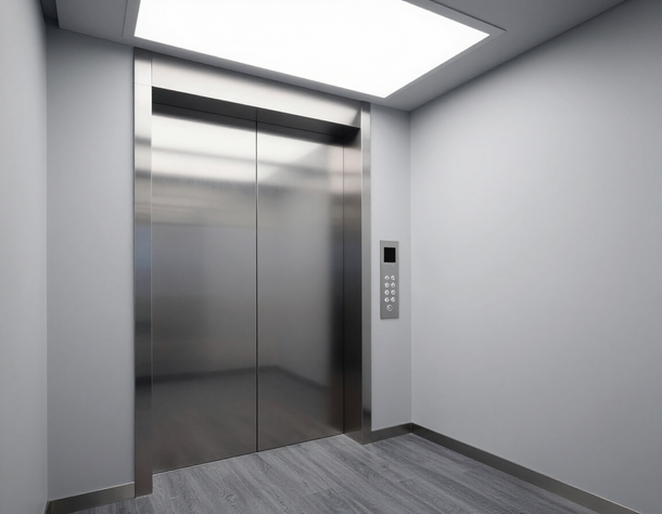 Cabina di ascensore moderna in contesto condominiale.