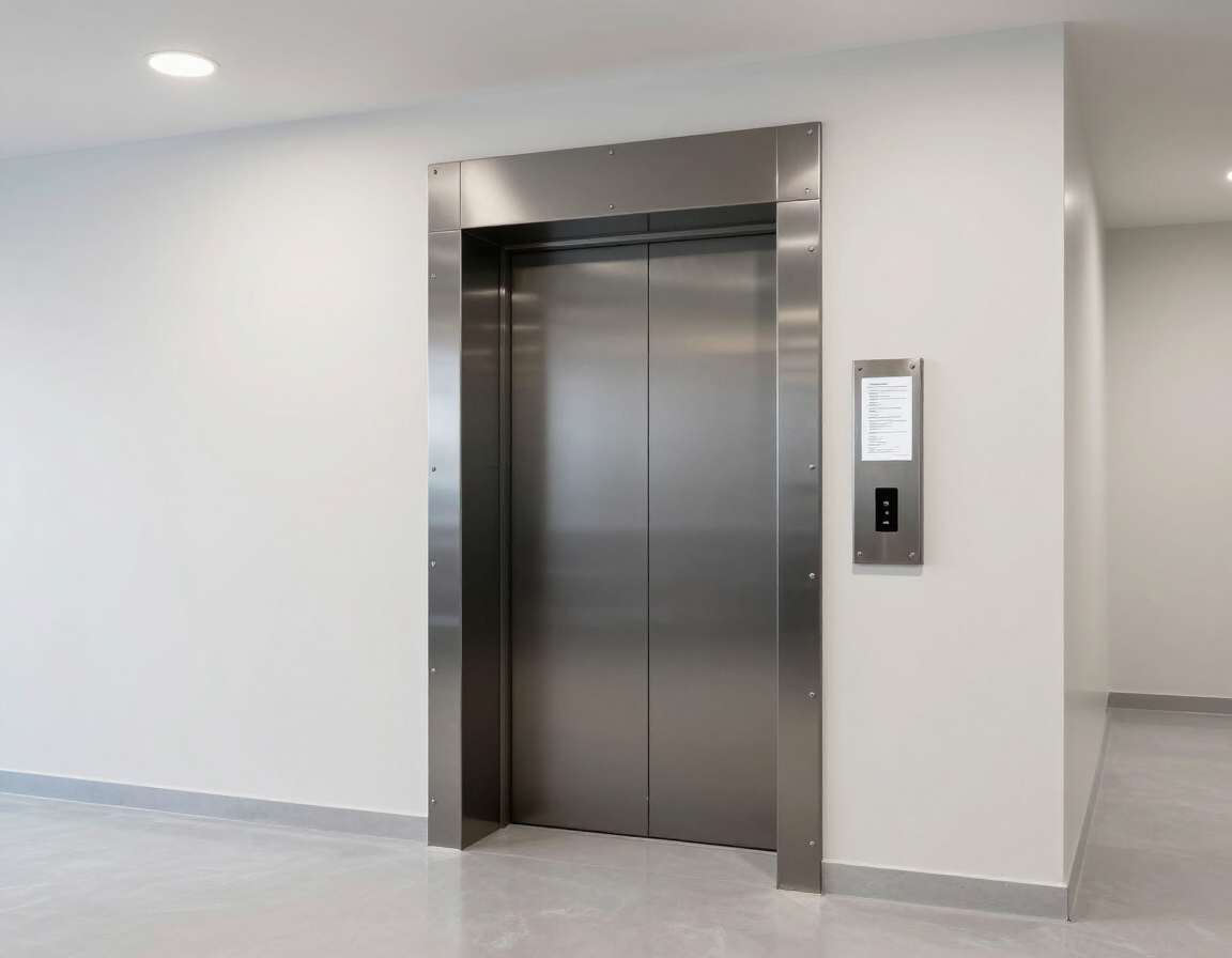 Montacarichi installato in un condominio con finiture metalliche robuste e pulite.