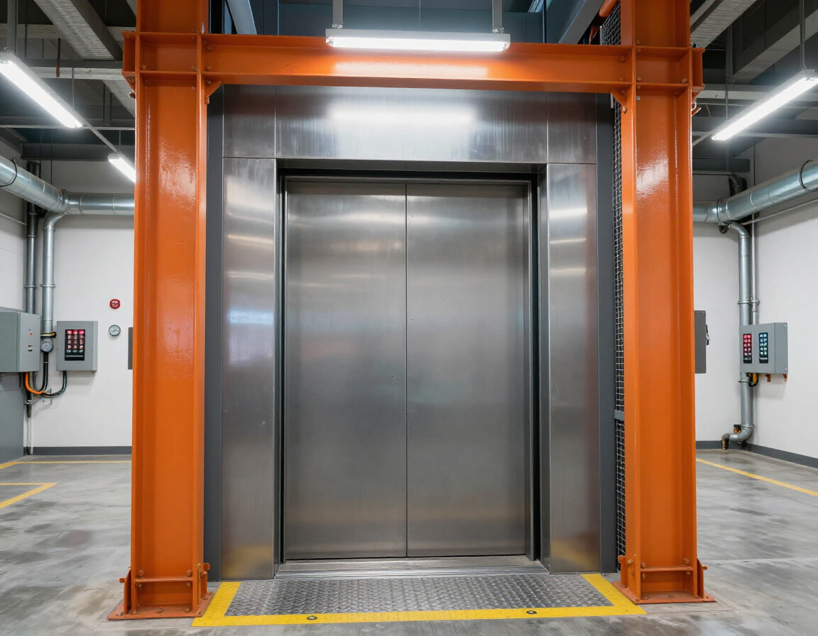Montacarichi in vano tecnico con porta di piano e installazione professionale.