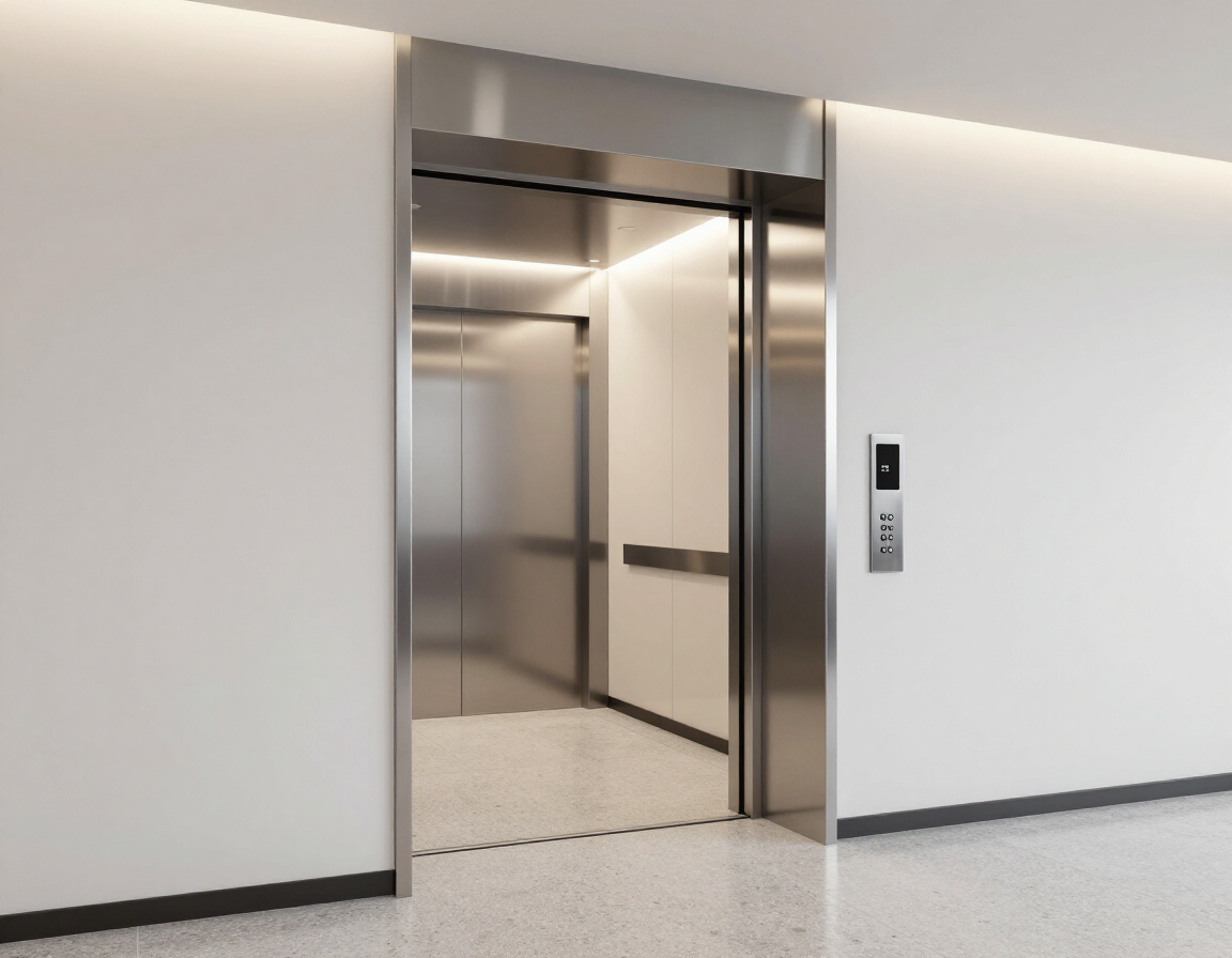 Ingresso di un ascensore accessibile con porte ampie e pulsantiera in rilievo.