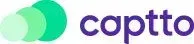 Logotipo de Captto que presenta un grupo de círculos verdes superpuestos y texto morado.