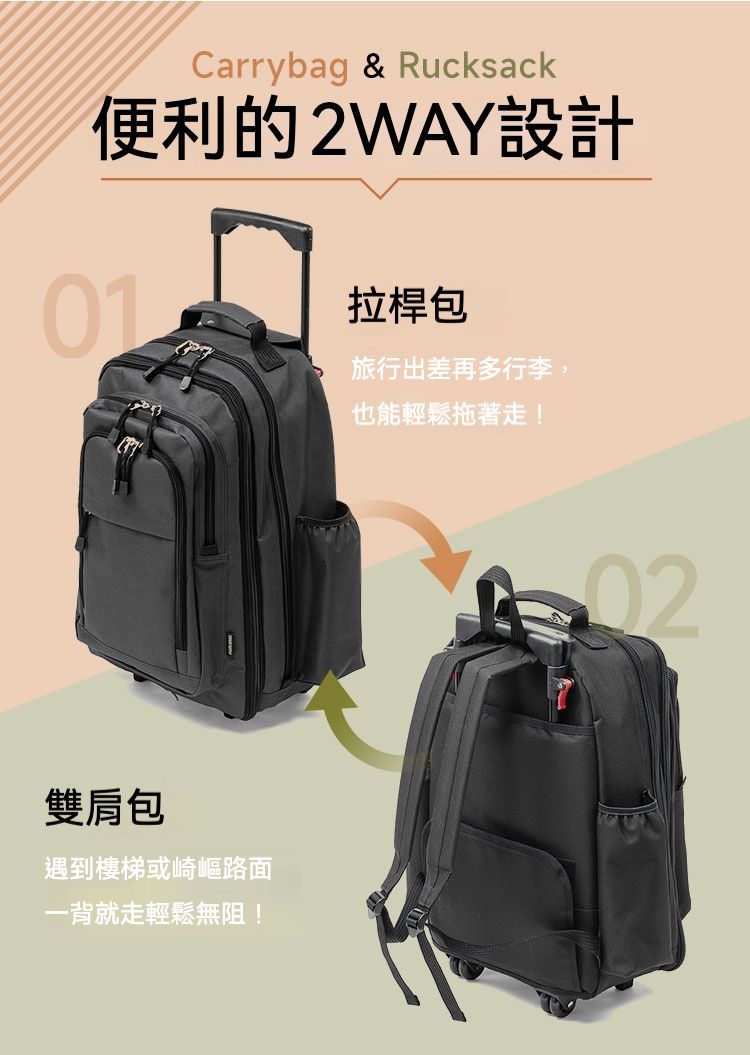 休閒旅遊  日本SANWA拉桿/肩背兩用 輕量大容量旅行商務登機包