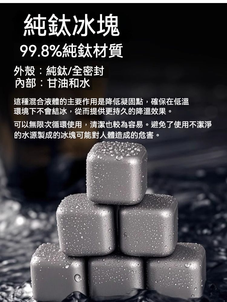 夏日必備  安全可重複使用無異味純鈦冰塊組 一組4入