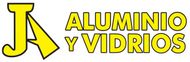 Logotipo amarillo con la inscripción “J ALUMINIO Y VIDRIOS”, una flecha estilizada y un contorno negro en negrita.