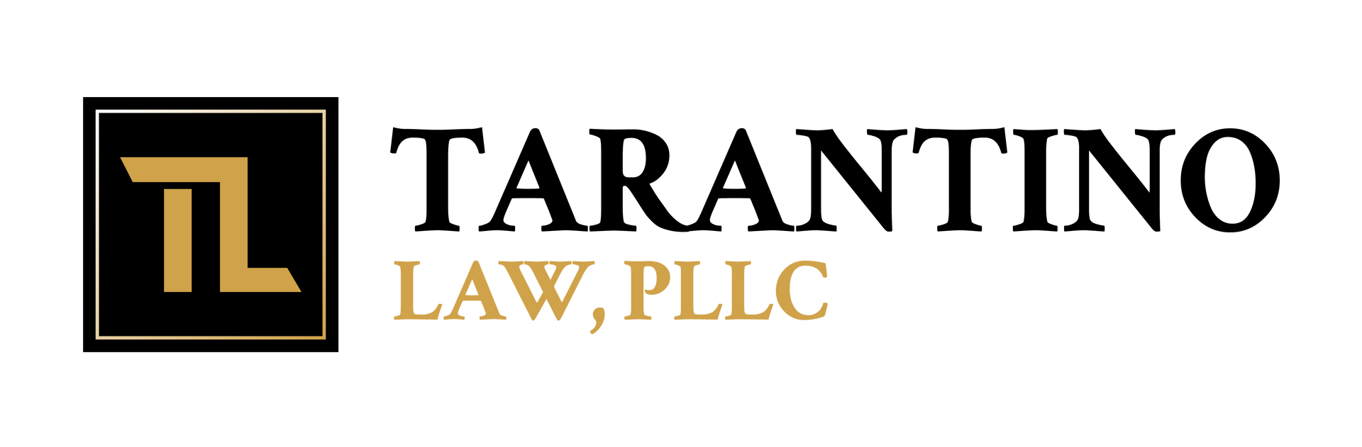 The logo for tarantino law pllc is black and gold.