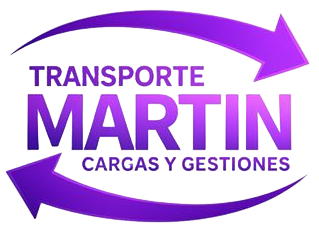 Logo de Transporte Martín, en morado, con flechas curvas y texto “Cargas y Gestiones”