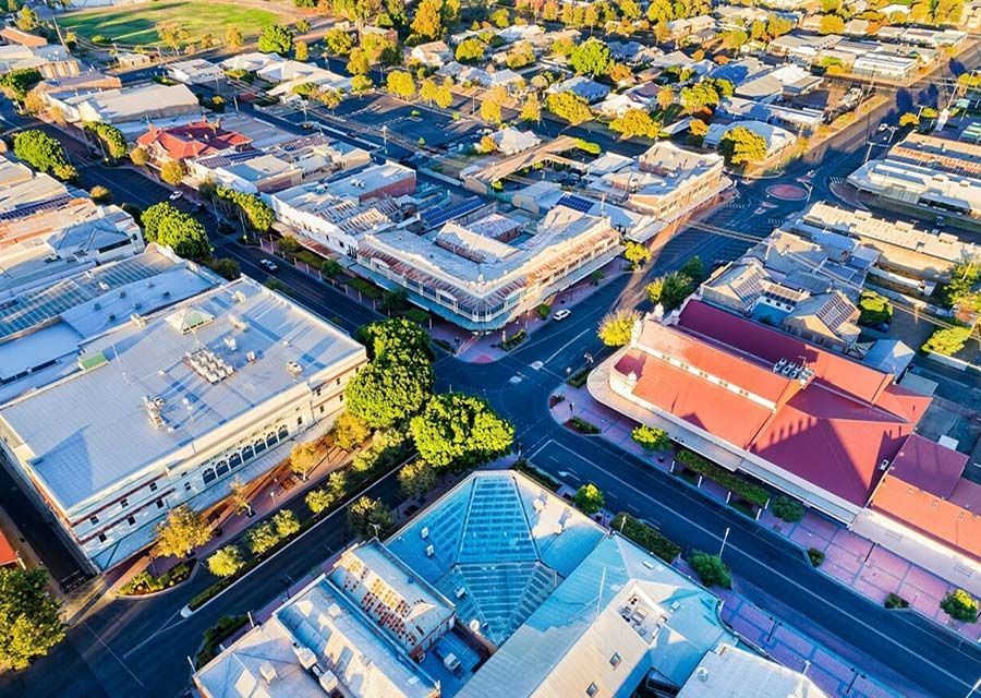 An Aerial View Of A City With Lots Of Buildings And Trees — RJN Transport In Moree, NSW