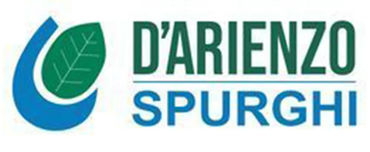 Logo D'Arienzo Spurghi con foglia verde e icona circolare blu, testo verde e blu