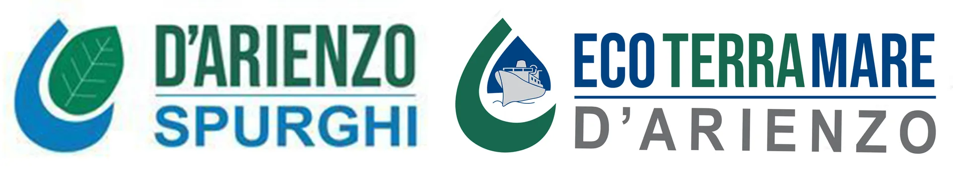 Loghi per D'Arienzo Spurghi ed Ecoterramare D'Arienzo con icone a forma di goccia d'acqua verde-blu