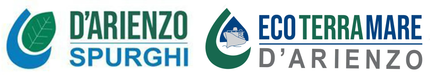 Loghi per D'Arienzo Spurghi ed Ecoterramare D'Arienzo con icone a forma di goccia d'acqua verde-blu