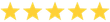 Five gold stars in a row on a white background