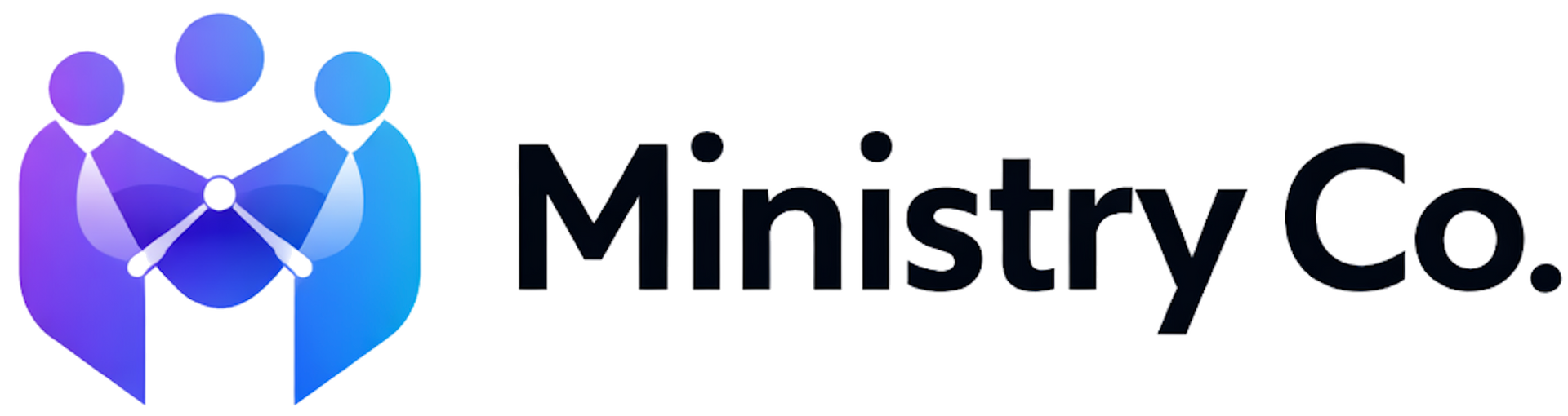 Ministry Co. logo with purple-blue abstract people icon and black text on white background