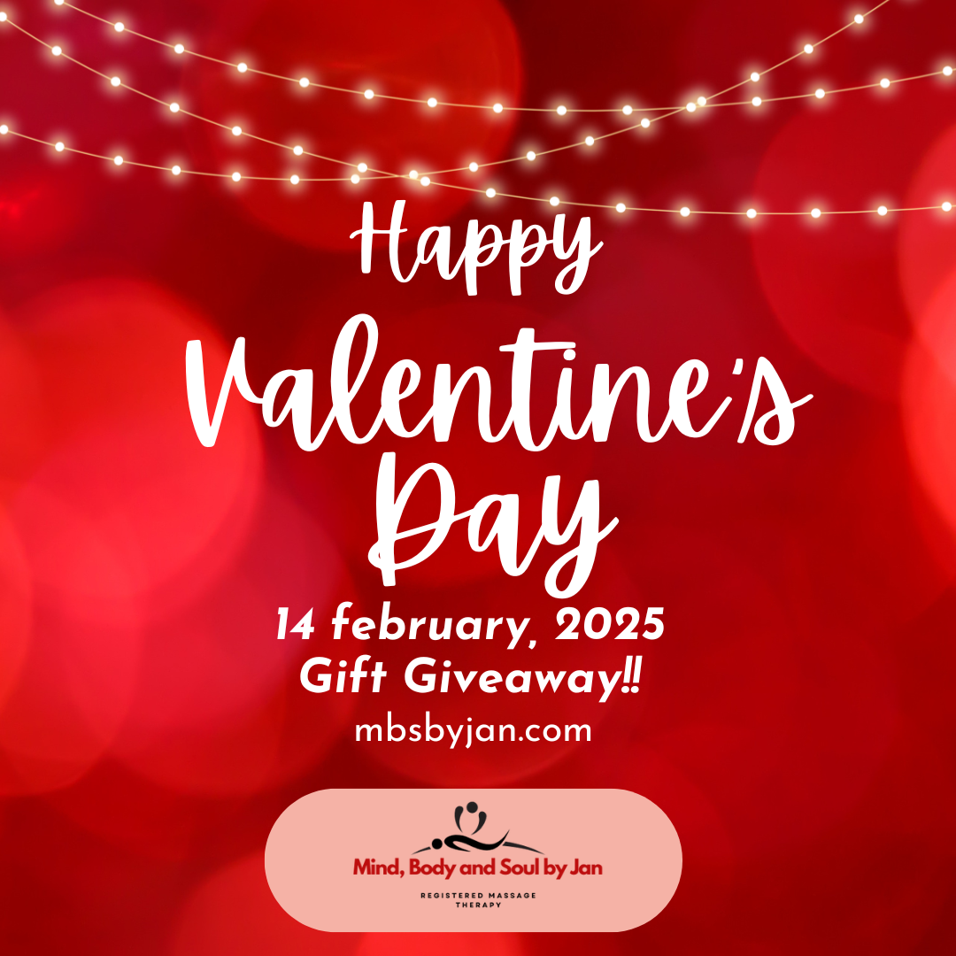 Red Valentine’s Day giveaway poster with hearts and string lights; text reads “Happy Valentine’s Day, 14 February 2025.”