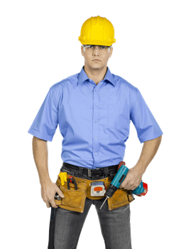 A person wearing a hard hat and holding a drill