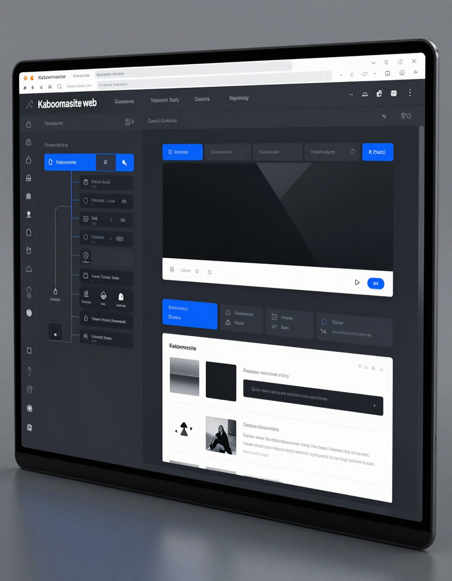 Kaboomasite editor showing complex multi-page project structure