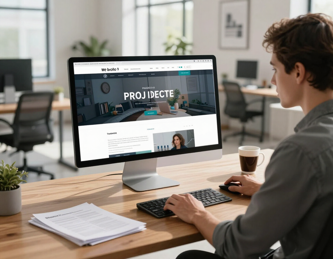 Professional web designer reviewing a multi-page site layout
